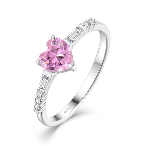 Heart Promise Rings for Her 925 Sterling Silver Heart Shape Cubic Zirconia Engagement Wedding Bands for Women Size 5-10