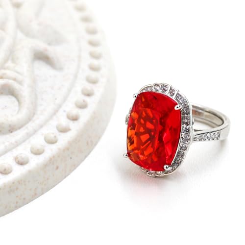 Uloveido Rectangular Cubic Zirconia Exaggerate Rings Silver Color Adjustable Big Crystal Luxury Wedding Party Finger Rings for Women YB4206 (Red)3