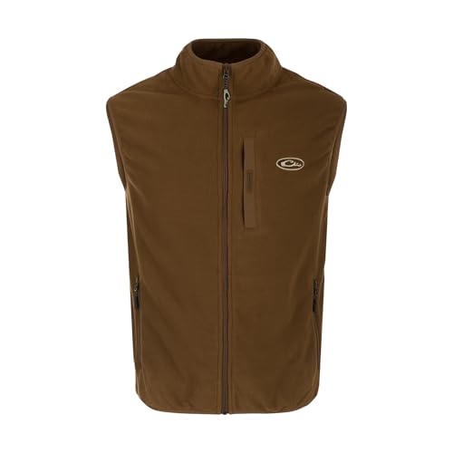 Drake Waterfowl Men's Camp Fleece Durable Moisture-Wicking Lightweight Breathable Casual Outdoor Hiking Vest with Pockets, Cocoa, Large