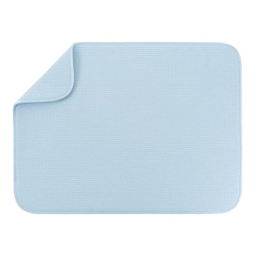 S&T INC. Dish Drying Mat XL, 18” x 24”, Absorbent Microfiber Kitchen Counter Mat, Dish Drying Pad for Dishes, Utensils, Pots and Pans, Extra Large, Sky Blue