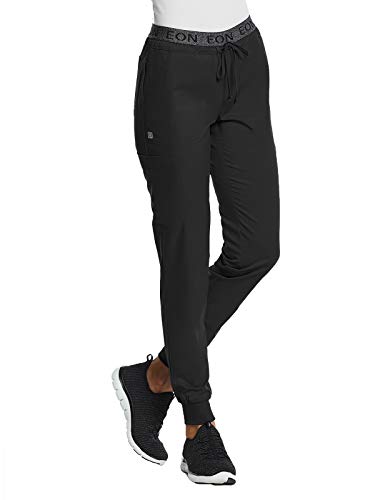 Maevn EON Sport 7378 Women's Sporty Full Elastic Logo Waist Jogger Scrub Pant Black L