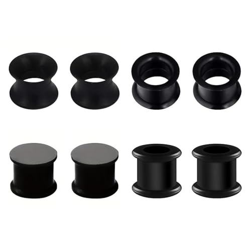 Genérico 4 pares de dilatadores de silicona para los oídos, dilatadores flexibles de doble acampanado, dilatadores de oreja de 3/4/5/6/8/10/12/14/16/18/20/22/25mm, unisex (Negro, 10mm)