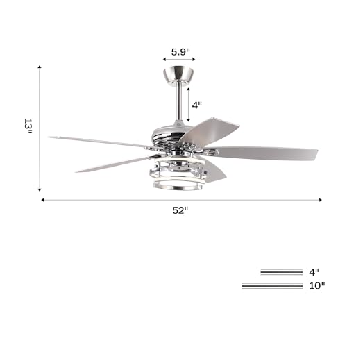 Image of Ceiling Fans with Lights and Remote - Modern Silver Ceiling Fan with 3CCT, 6 Speeds, Quiet, Dual-Sided Reversible Blades Indoor Outdoor Chandelier Fan for Bedroom Living Room