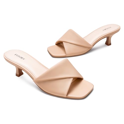 Image of FITORY Women's Cross Band Kitten Heel Sandals,Comfortable Square Open Toe,Dressy Low Heel Sandals Size 6-11