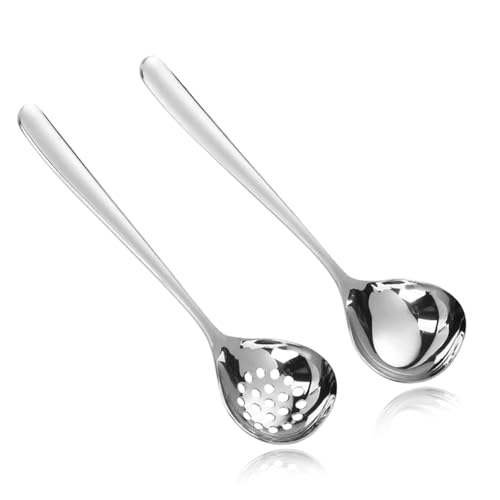 Lot de 2 petites cuillères à soupe en acier inoxydable SUS304-20 cm - Passe au lave-vaisselle (lumière vive, motif écailles de poisson) (c)