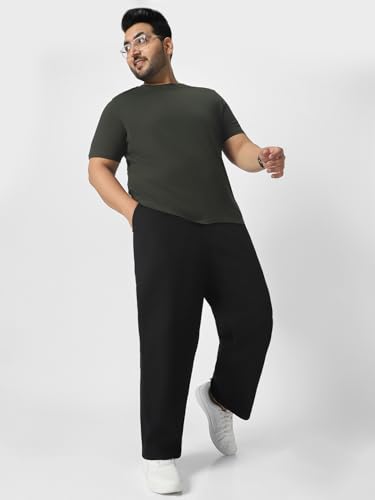 Image of Urbano Plus Men's Loose Mid Rise Baggy Fit Solid Chino Trousers Non-Stretchable