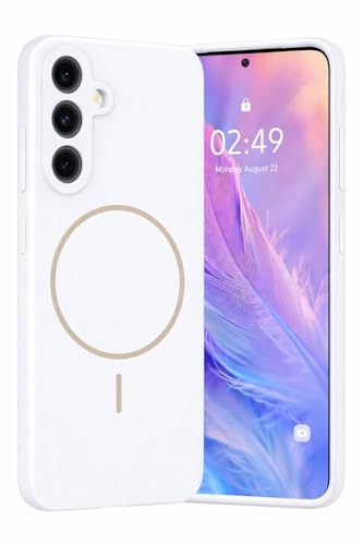 Image of DIZORO Microfiber Candy Case Compatible for Samsung S25 Fe 5g Magnetic Silicone Case, Compatible with MagSafe Shockproof, Slim, Anti-Scratch Soft Non-Slip Body Protective Back Cover(White)