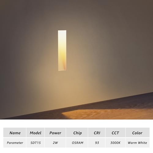 Image of SCON Recessed Step Light, 2W LED Rectangle Skirting Wall Light 3000K Warm White, Invisible Stair Lights Indoor, Recessed Wall Night Light, Trimless Design for Hallway, Stairway, Bedroom, Dining Room