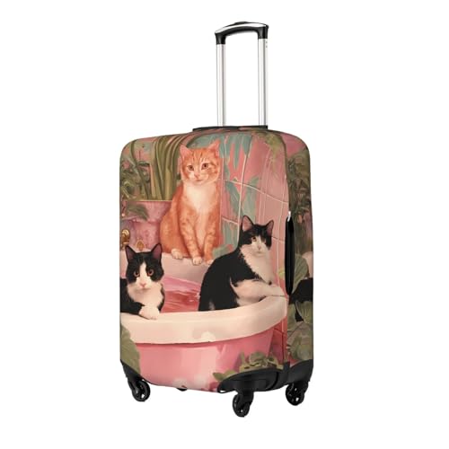 Bathing Cat Elastic Travel Luggage Cover, Washable Spandex Suitcase Protector, Anti-Scratch Fits 18-32 Inch2