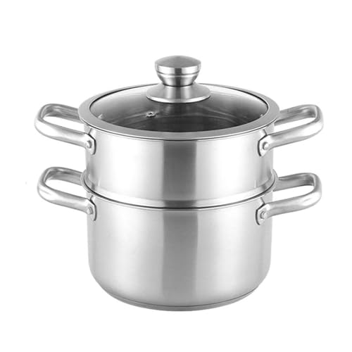 Grande marmite en Acier Inoxydable avec Couvercle - Cuit-Vapeur/Soupe, en Acier Inoxydable 304 épais, 16-24 cm, antiadhésive, avec Couvercle en Verre trempé, compat