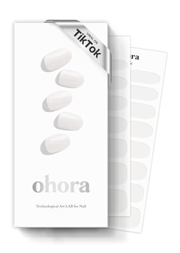 Image of ohora Semi Cured Gel Nail Strips (N Clean White) - White, Solid, Works with Any UV /LED Lamps, Salon-Quality, Long Lasting, Easy to Apply & Remove - Includes 2 Prep Pads, Nail File & Wooden Stick