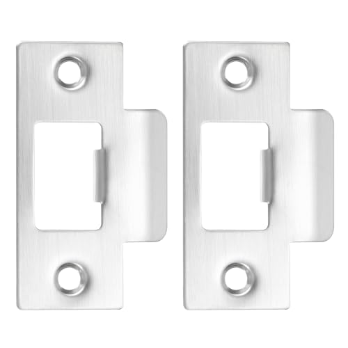 PATIKIL 2-3/4 Door Lock Strike Plate,2 Pcs Stainless T Strike Deadbolt Strike Plate,Door Backplate for Interior Exterior Door Use(Large Hole), Silver