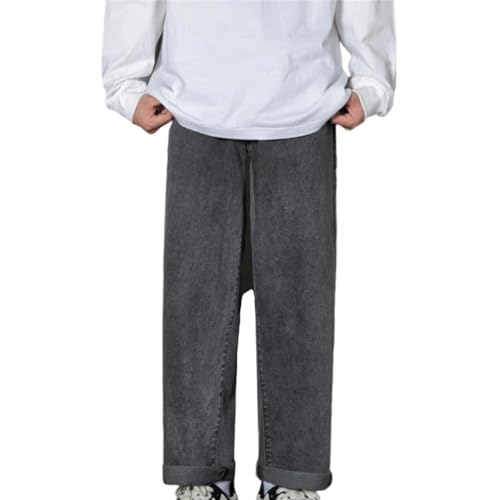 Men's Casual Jeans Solid Color Long Denim Pants Four Seasons Straight Wide Leg Trousers Classic