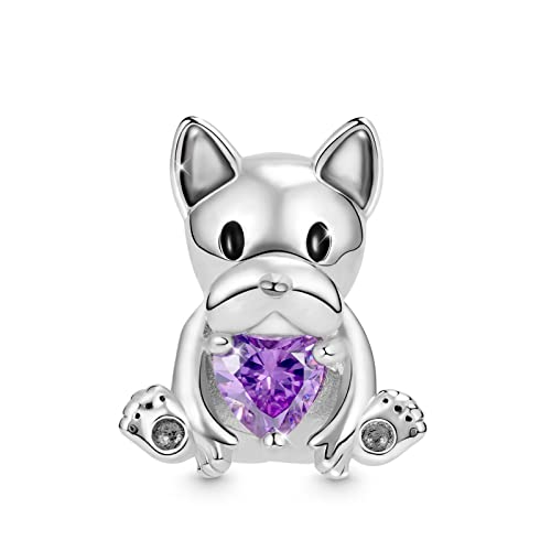Image of GNOCE Embraces Heart Gemstone Bead Charms 925 Sterling Silver Wolf Fox Bear Husky Hedgehog Astronaut Chihuahua Dinosaur Rabbit Koala Axolotl Angel Tiger Dog Unicorn Cat Jewelry Gift for Women