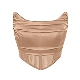 Deepsecret Women's Vintage Strapless Open Back Boned Mesh Bustier Zip Back Corset Flattering Overbust Going Out Corset Top Toast-S