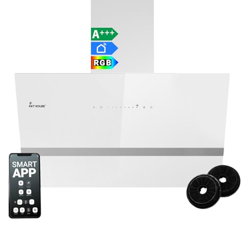 KKT KOLBE campana extractora 80 cm | 782 m³/h de drenaje y circulación | sin cabeza | montado en la pared | vidrio blanco | aplicación WiFi inteligente WLAN | Iluminación LED RGBW | EASY8005WM