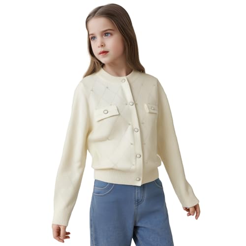 Danny D Girls Beaded Knit Cardigan Solid Short Style Front Button Closure Sweater Long Sleeve Elegant Outwear Coat Jacket4