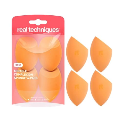 Real Techniques Miracle Complexion Sponge 4 Pack, Makeup Blending Sponges For Liquid & Cream...