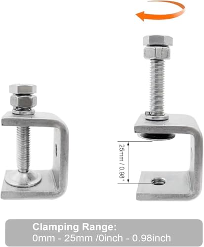 Image of Stainless Steel C Clamps, Mini Tiger Clamp Set for Mounting, Heavy Duty Metal U Clamps, Small Desk G-Clamp with 1.18 Inch Stable Wide Jaw Opening for Metal Working Woodworking Welding Building (6pcs)