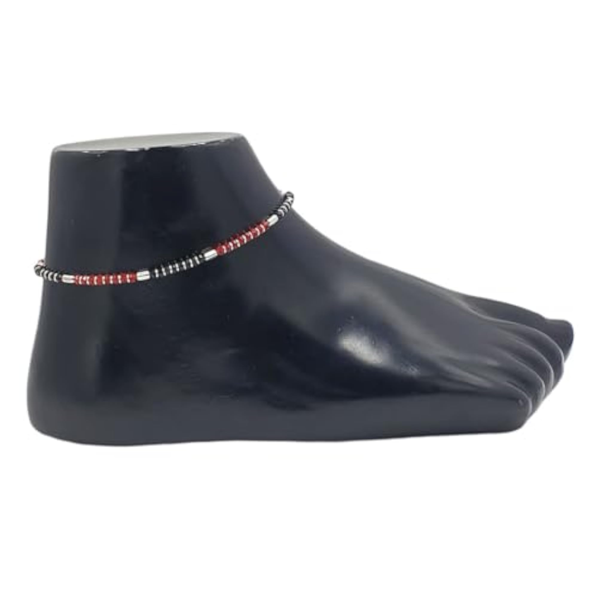 Women's 925 Sterling Silver Red & Silver Bead Nazariya Anklet