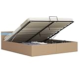 Color: Capuchino SKM Cama canapé hidráulica LED Cuero sintético Capuchino 180x200 cm,Mobiliario,Camas y Accesorios,Camas y somieres,Marrón,285563