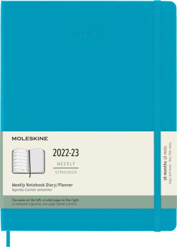 Moleskine - Agenda Semanal 18 Meses 2022-2023, Agenda Semanal con Tapa Dura y Cierre Elástico, Tamaño XL, 19 x 25 cm, Azul