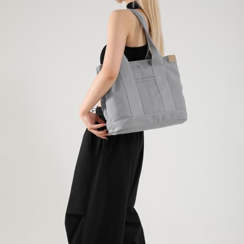 Image of Small Tote Bag with Zipper, 2024 Canvas Multi-Pocket Crossbody Bag Shoulder Bag Satchel Hobo Bag Messenger Bag