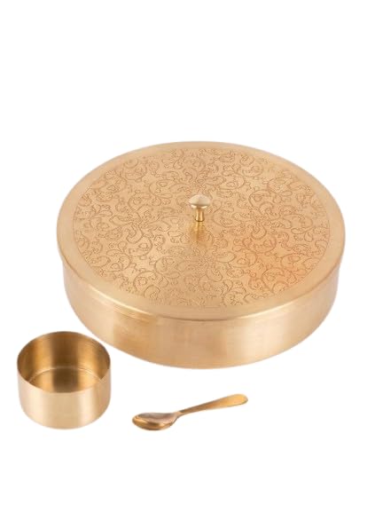 Image of Handcrafted Masala Dabba 7 Container Spice Box with Spoon 8 Inch 40 ml Each Traditional Indian Style