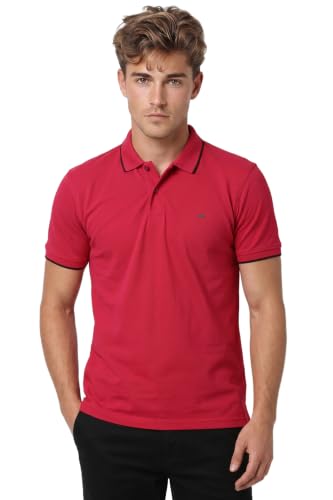 Image of Peter England Men's Snug Fit Solid Polo T-Shirt with Coloured Collar Tipping| Cotton Rich| Premium Pique Weave