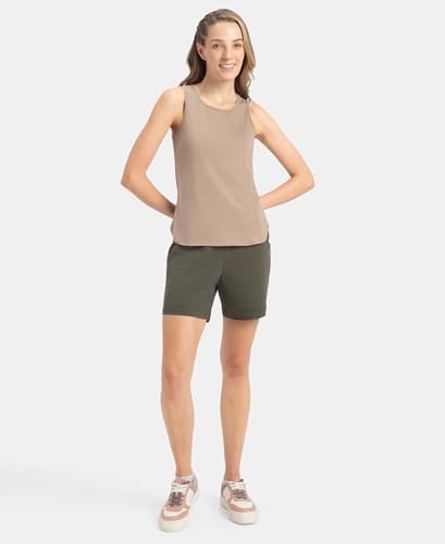 Image of Jockey AW77 Women's Super Combed Cotton Rich Solid Curved Hem Styled Tank Top Desert Taupe S