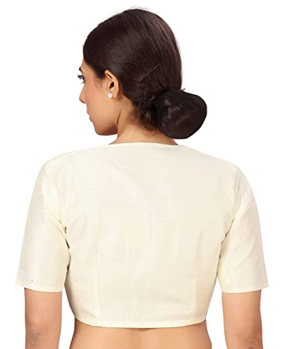 Image of Studio Shringaar Womens Basic Polyester Short Sleeves Textured Plain Coloured Art Silk Saree Blouse