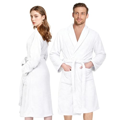 Consejos para Comprar Talla Blanco de esta semana. 37 BSMKD Albornoz de Forro, Bata de Baño de Felpa para Hombre y Mujer, Ropa de Descanso para Invierno, Cómoda y Cálida, Unisex, Talla única, Blanco(1PC)