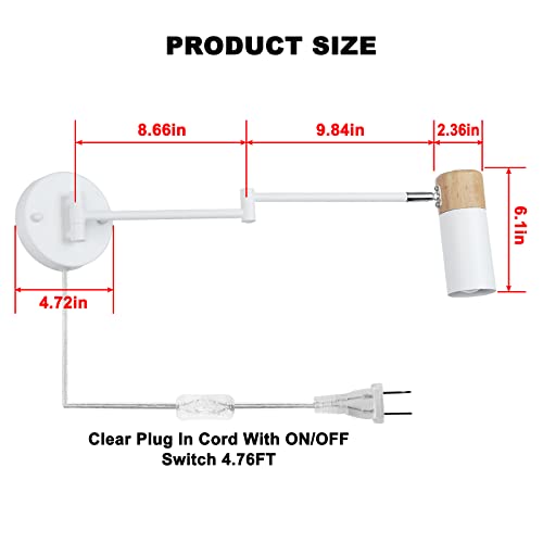Image of COSYLUX Modern Swing Arm Plug in Wall Sconces for Bedroom, White