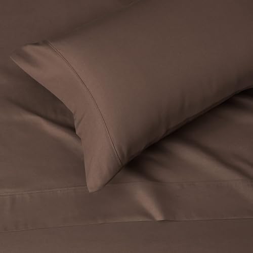 Image of Amazon Basics Lightweight Super Soft Easy Care Wrinkle Free Microfiber 3 Piece Bed Sheet Set with 14-Inch Deep Pockets, Twin, Chocolate, Solid, Kids, Men & Women Bedding (Pack of 4)