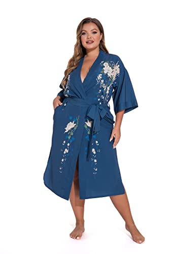 Image of Applesauce - 808V - Plus Size Women's Kimono Long Robe - Vintage Floral (One-Size fits most US 1X 2X 3X)