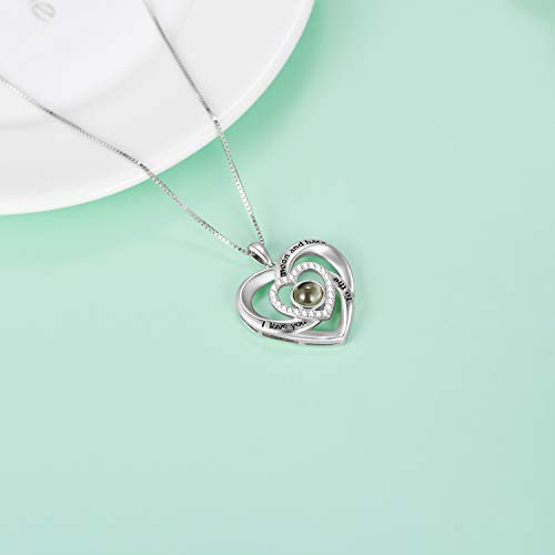 925 Sterling Silver I Love You 100 Languages Necklace I Love You Forever Infinity Heart Mom Sunflower Projection Pendant Necklace for Women Mother's Day Gift4
