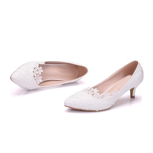 Escarpins blancs dentelle talon 5cm chaussures été mariage taille 39