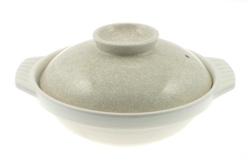Ivory and Black Crackle 10-3/4-Inch Donabe Japanese Hot Pot, Serves 4 to 5 People