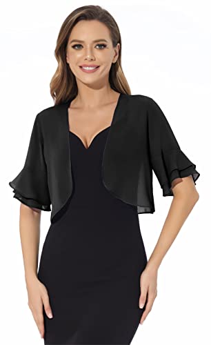 Women Shrug Soft Chiffon Open Front Sheer 3/4 Sleeve Bolero Cardigan for Evening Dress2