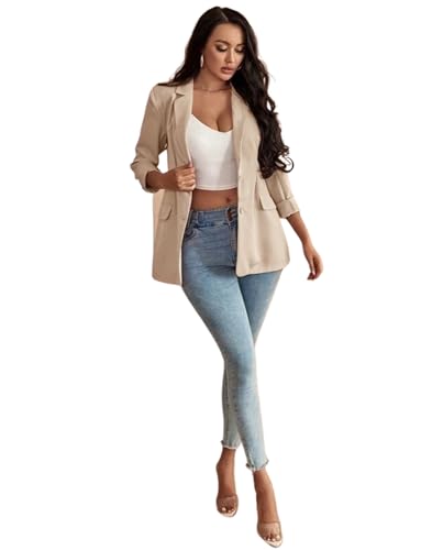 Blazer à bouton unique pour femme veste de costume chic à revers échancré Kromoc