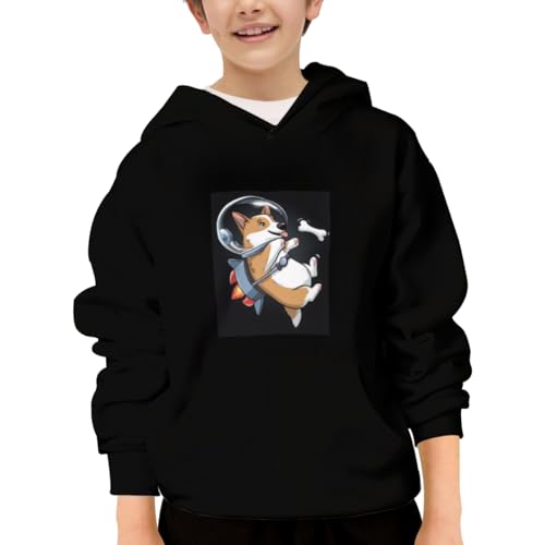 Vintage Space Corgi With Jetpack Hoodies for Teen Girls Boys Lightweight Kangaroo Pocket Sweatshirt