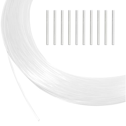 BENECREAT Alambre de memoria de nailon de 50 yardas para alas de sombrero de Millinery, hueso de corsé suave redondo transparente con cuentas de tubo de crimpado de latón, agujero: 1,2 mm