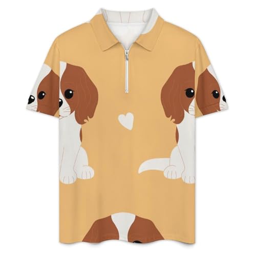 Cute Cavalier King Charles Spaniel DogZipper Polo Suit Casual Sports Two-wear Fashion Suit3