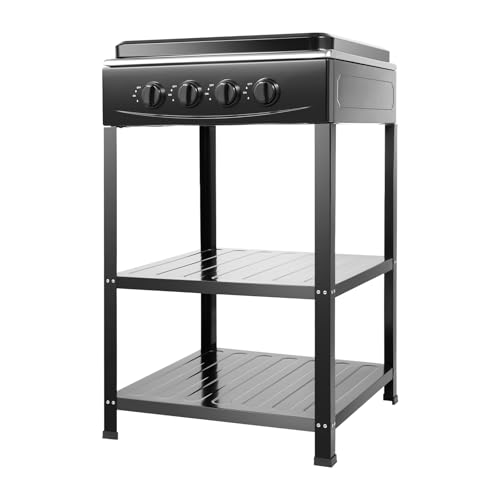 Cuisinière Gaz 4 Brûleurs, Table de Cuisson Gaz Autonome avec Allumage Manuel et Couvercle Pare-Vent, Réchaud Gaz Portable pour Camping, Jardin, Cuisine d’Appoint et Usage Extérieur