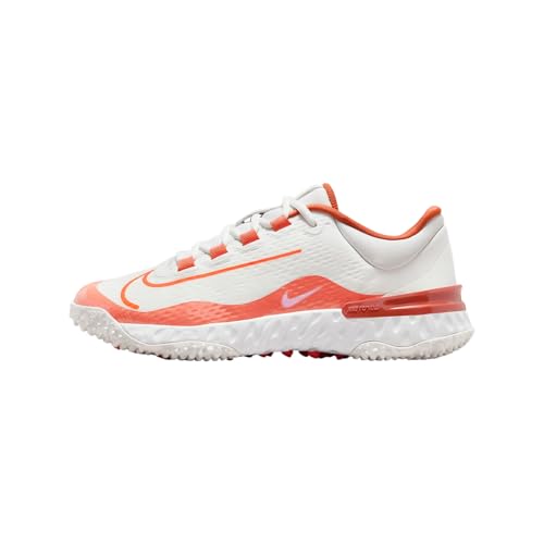 Nike Alpha Huarache Elite 4 Turf Women's Softball Shoes (FD2746-101, Summit White/Light Wild Mango/Vintage Coral/Hyper Crimson)
