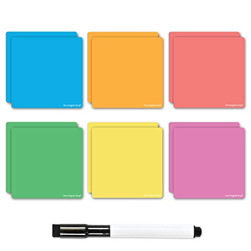 TMS Magnetic Sticky Notes, Neon Coloured Dry Wipe Reusable Labels and Dry Erase Marker Pen | Re-usable Post-Notes. Great for Agile, Scrum, Kanban or Lean (Bright, 95mm x 95mm)