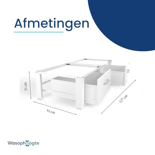 Wasmachine verhoger met lade - opbouwmeubel - 31cm hoog - Wit - Universeel- Dubbel - Afbeelding 4
