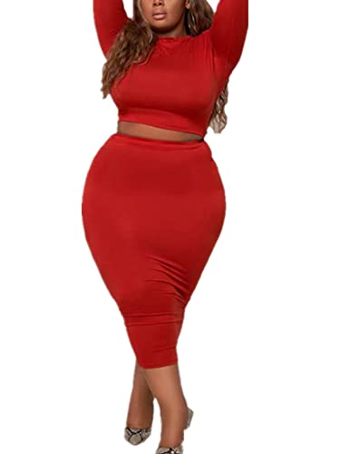 Image of Plus Size Women 2 Piece Outfits Sets Sexy Tracksuit Midi Dress,Sleeveless Tank Top Bodycon Skirts Set Casual Summer