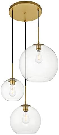 Baxter 11.8 Inch 3-Light Pendant with Clear Glass in Brass & Clear