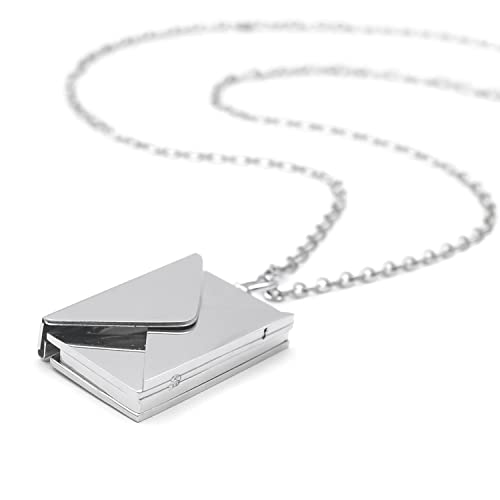 Personalized Envelope Necklace Custom Photo Necklace Collar Chain Pendant Envelope Locket Necklace Engraved Name Jewelry Silver Color #TOP6